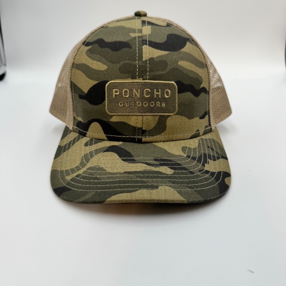 Poncho Outdoors Trucker Hat Mens Camo Mesh Snapback Fishing Hunting Cap